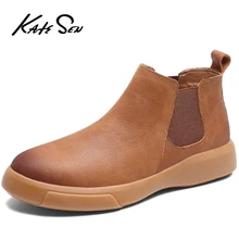 KATESEN/сезон осень-зима; плюшевые теплые мужские ботинки из натуральной кожи; Всесезонная Рабочая обувь; мужские ботильоны с мехом; уличные ботинки «Челси»