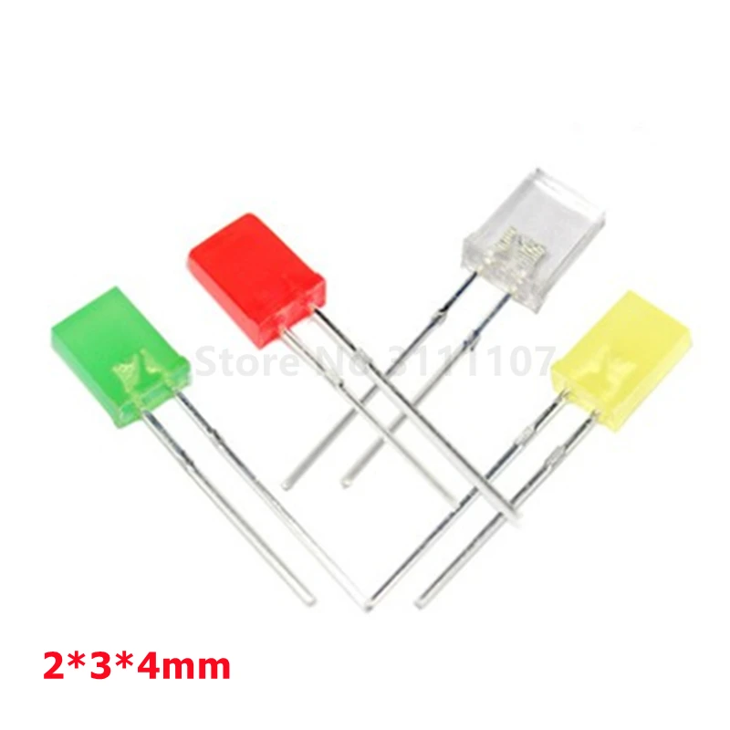 100PCS-LOT-2-3-4mm-Square-LED-Kit-Red-Yellow-Green-Blue-White-5-Colors ...