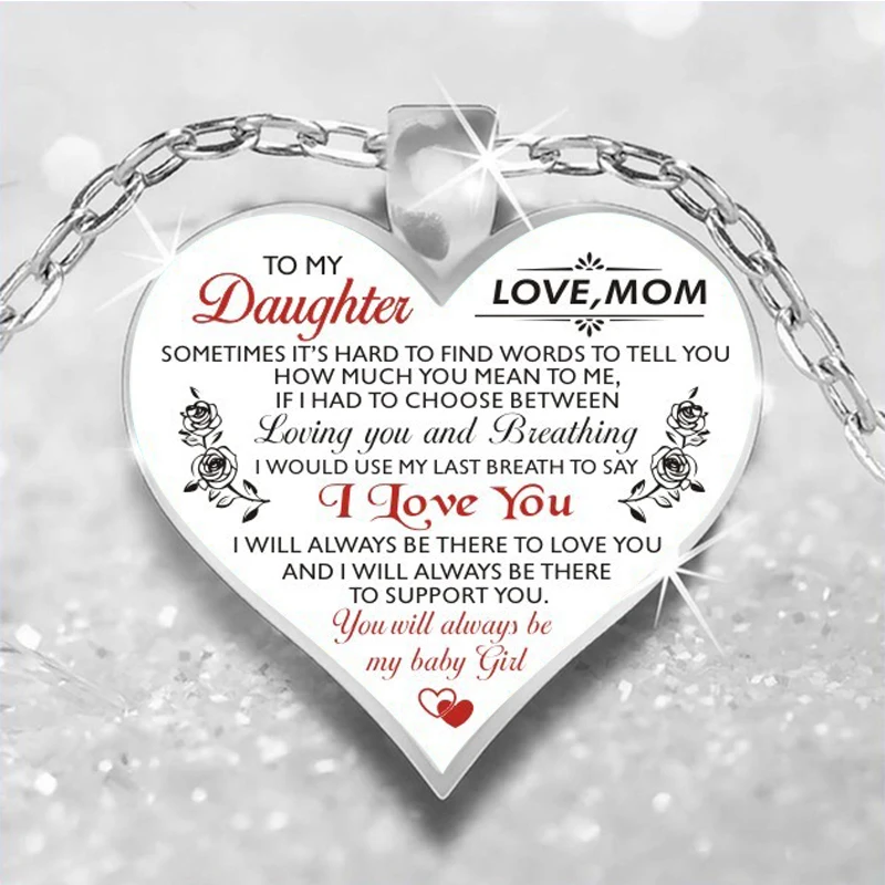 Для моей дочери, любящее сердце, ожерелье с подвеской, Серебряная цепочка для моей дочери, моей жены, Женские Ювелирные изделия для девочек, семейные подарки - Окраска металла: to daughter love mom