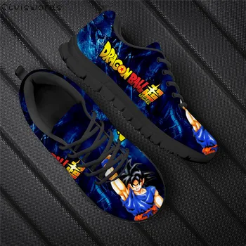 

ELVISWORDS Hot Anime Dragon Ball Goku Design Casual Shoes Men Breathable Mesh Flats Teenager Boys Outside Sneakers Light Lace-up