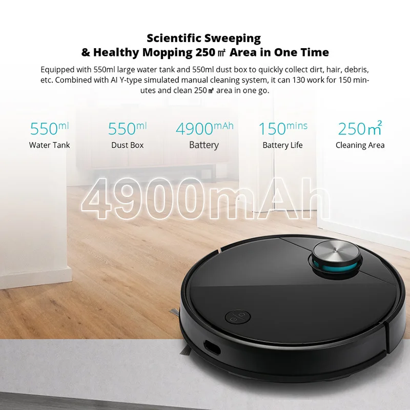 US $492.65 Global Version Viomi V3 Intelligent Sweeping Robot Vacuum Cleaner LDS Navigation 2600pa Suction 4900mAh Battery 550ml Water Tank