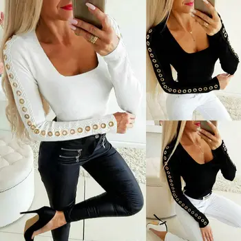 

Brand New Sexy Women`s Solid Color Low-cut Ring Long Sleeve T-Shirt Winter Ladies Casual Warm Bottoming Tops