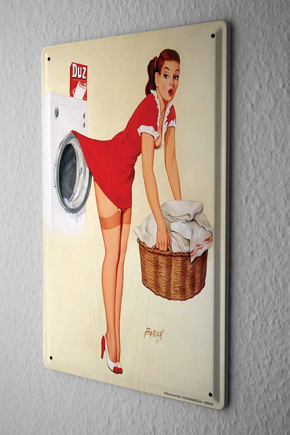 

Washing laundry basket Tin Sign 20x30 cm metal shield Shield Wall Art Deco decoration retro pinup girl Advertising