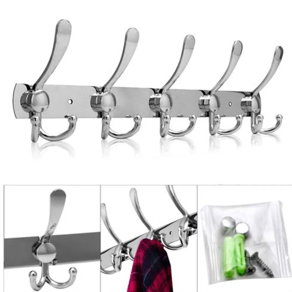 Stainless Steel Hook Wall Hanger Coat Hat Clothes Robe Holder Bedroom Towel Rack Home Garden Supplies