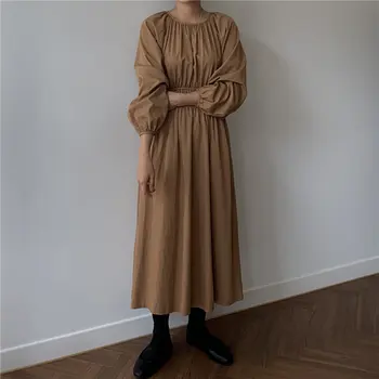 

HziriP 2020 Feminine High Street Pleated Waist-Controlled Slimming Brief Fresh Office Lady Chic Elegant All-Match Loose Dresses