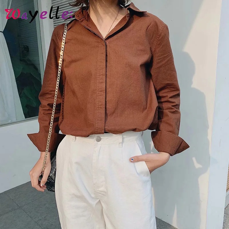 

Linen Women Tops and Blouses Simple Lapel Chic Long Sleeve Women Shirts 2019 Spring Solid Elegant OL Linen Korean Women Shirts