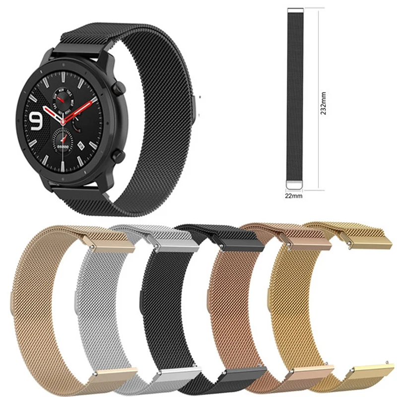 Металлический ремешок из нержавеющей стали для Xiaomi Amazfit Bip/Stratos 3/2/2 s/Pace/GTS GTR 42 мм 47 мм полосы для huawei Watch GT 2 42 мм 46 мм