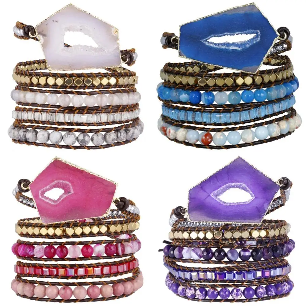 Женский браслет TUMBEELLUWA из натурального агата и геода смешанных кристаллов