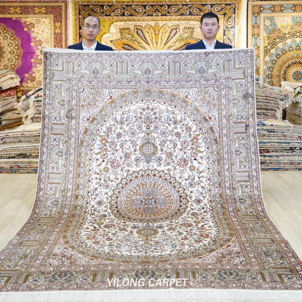

6 'x 9' ручной работы Oreintal Шелковый коврик бежевый цвет Искусственный персидский коврик (ZW029M)