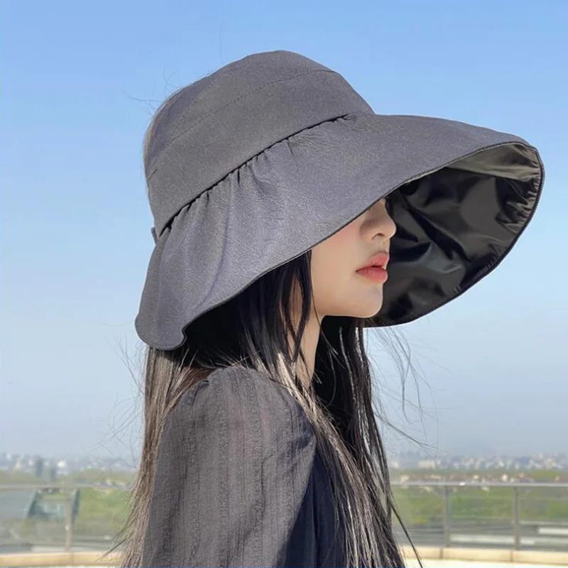 New Korean fashion women summer sun visor wide-brimmed hat beach hat adjustable UV protection female cap packable
