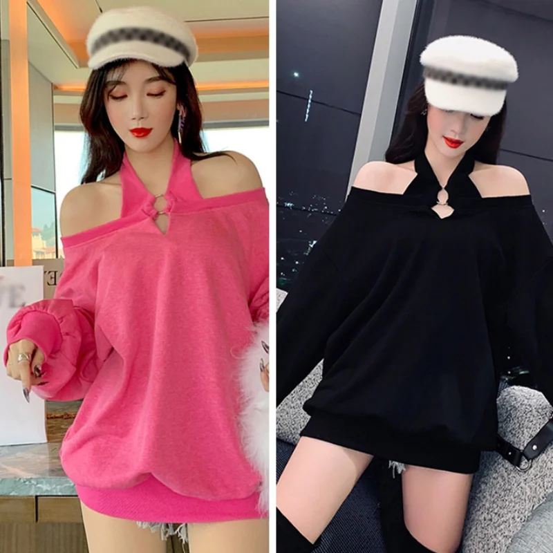 

Lazy And Loose Mid-length Halter Strapless Long-sleeve Shirt One Size