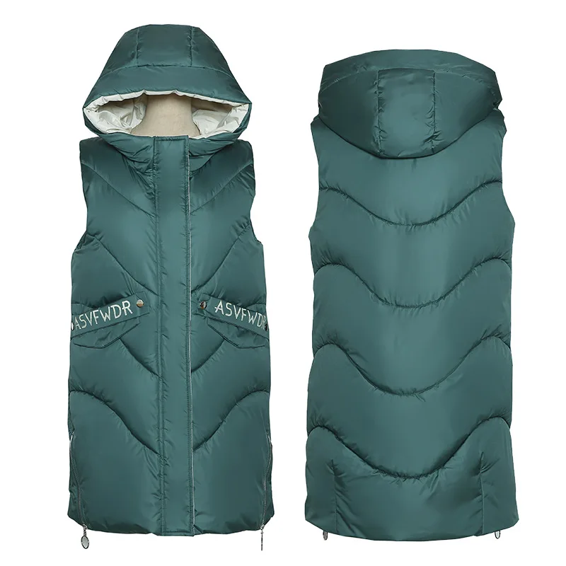 

Autumn And Winter WOMEN'S Dress Mid-length Loose-Fit down Feather Cotton Vest Korean-style Large Size Slimming Hooded Cotton Ves