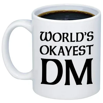 

Dungeon Master Gifts World's Okayest DM Coffee Mug Funny D20 Dice Roleplaying Nerdy 11oz Cup