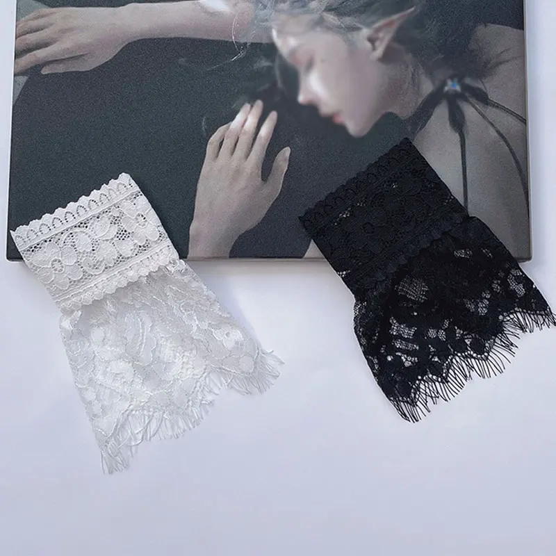 Ixkbiced Women Sweet Fake Sleeves Double Layer Ruffles Lace Flared Cuffs Wrist Warmers