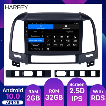 شراءHarfey 2din سيارة مشغل وسائط متعددة الروبوت 10.0 9 بوصة سيارة راديو GPS ل هيونداي سانتا في 2005 2006 2007 2008 2009 2010 2011 2012