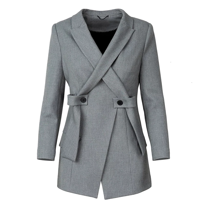 HDY Haoduoyi модный осенний дизайн чувство шик темперамент крест v-образным вырезом маленький костюм куртка талия костюм - Цвет: Серый