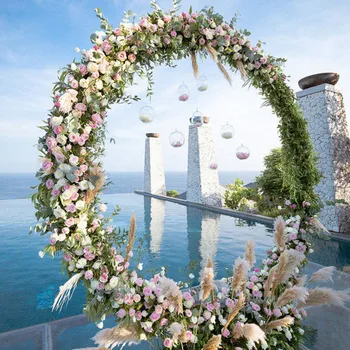 

Circular Wedding Arch Mariage Props Ring Double Ring Backdrop Pole Frame Metal Iron Garden Decoration Flower Door Ornaments