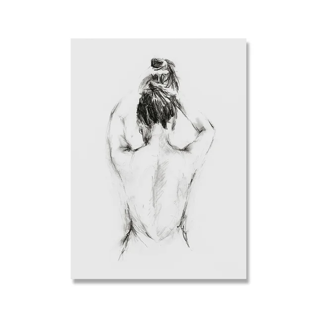 Minimalist Line Drawing Woman Poster Abstract Nude Bathing Woman Canvas Painting Modern Wall Art Picture Bathroom Home Decor F128