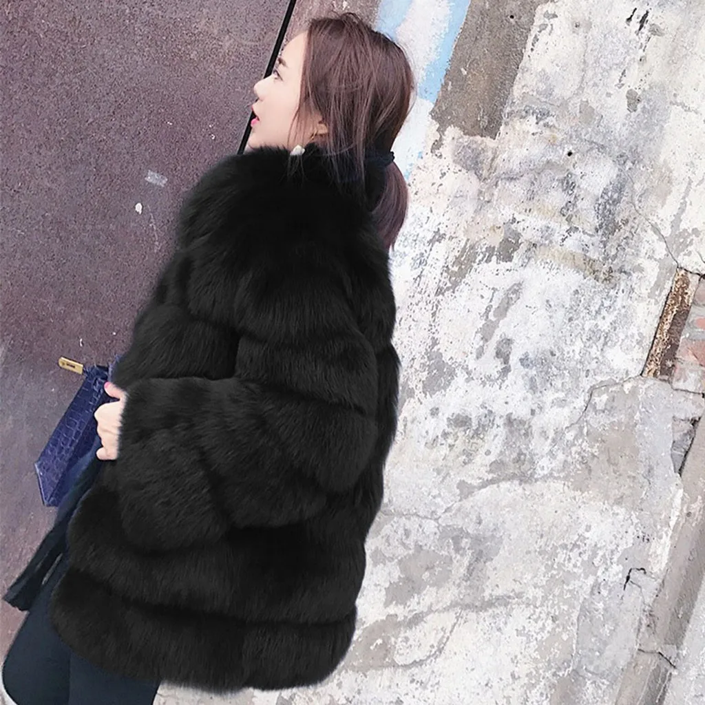 Женская мода, однотонный искусственный мех, плюшевое пальто, кардиган, свободная куртка с карманами, куртка теплая верхняя одежда, искусственная Меховая куртка, Chaquetas Mujer 9,4