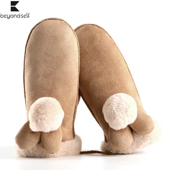 

New Women Skiing Gloves Cycling Warm Winter Outdoor Suede Mittens Cartoon Velvet Thicken Halter Gloves Riding Motorcycle Gift