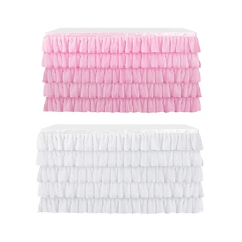 

2x 5 Layer Tulle Table Skirt Tutu Table Skirts Baby Shower Birthday Party Table Skirts Pink & White