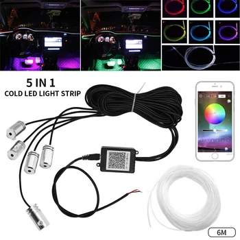 

6M Car Interior Lighting Auto Car Door Dash Board Atmosphere Strip Rope Light APP Remote Control Ambient Decorative Strip Lamps