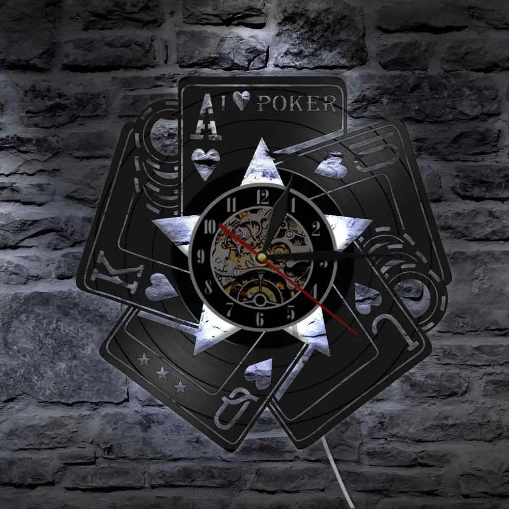 Я люблю покерные карты игра Королевский Флеш лопатки игровая комната декор настенные часы Las Vegas казино геймер победитель виниловая запись настенные часы
