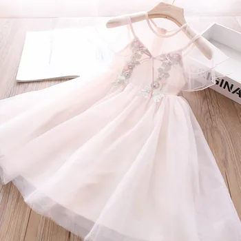 

2020 Summer Girls Embroidered Pearl Flower Dress Children's Clothing Wholesale