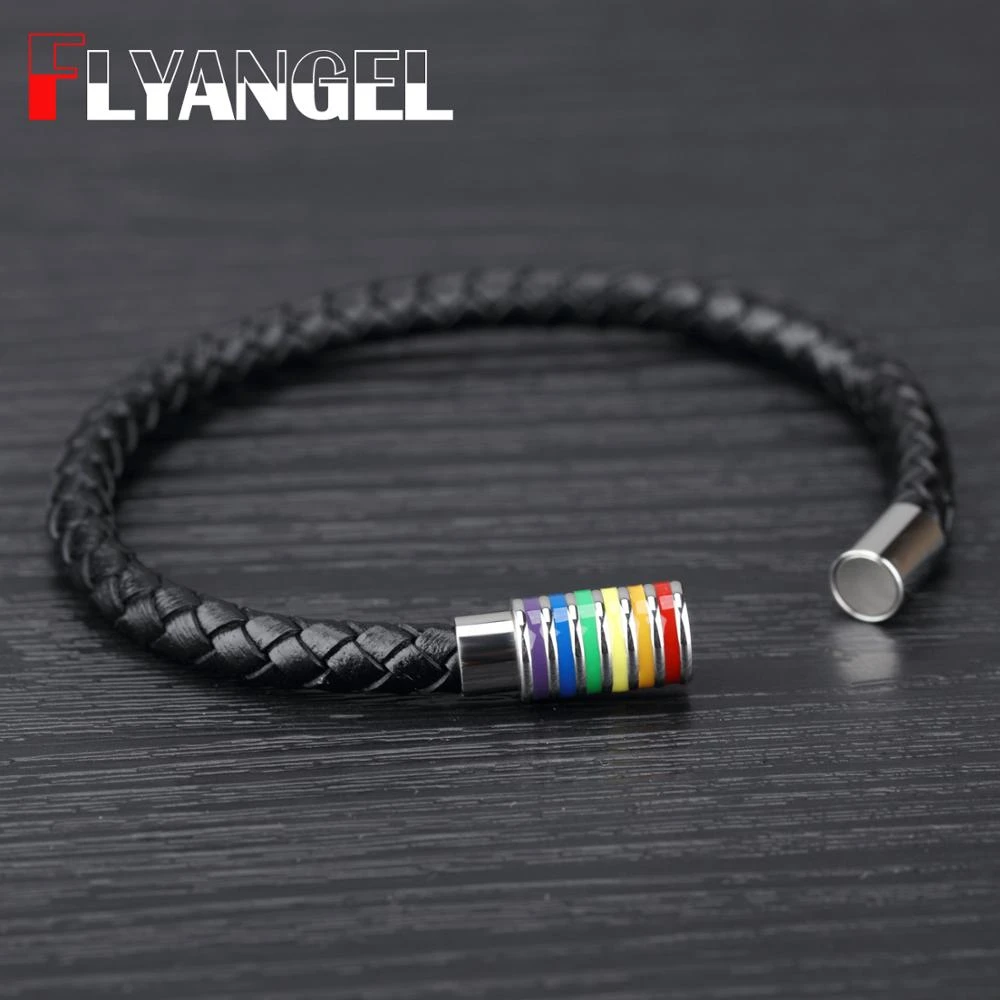 FLYANGEL pulsera de piel LGTB, pulsera de la Amistad Gay y Lésbica, pulsera para novia, magnética|Personalizado Brazaletes| - AliExpress