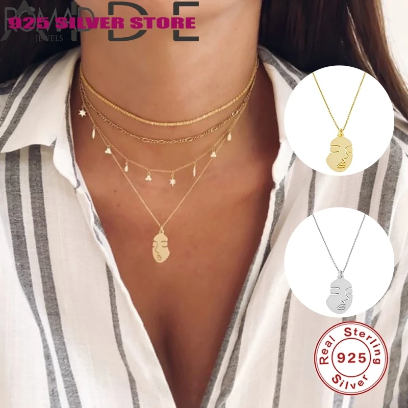 

Minimalist 925 Sterling Silver Pendant Necklace Figure Face Clavicle Choker Necklaces For Women Party Fine Jewelry collares W4