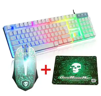 

Gaming Keyboard and Mouse Combo Set With Mouse Pad Rainbow Color Backlit USB Keyboard RGB LED Keyboard For PC Gamer Mice
