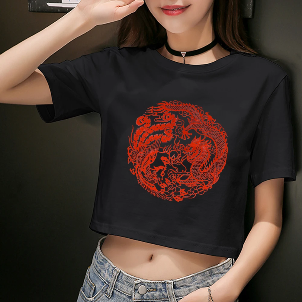 Camisetas blancas con estampado de dragón rojo para mujer, Camiseta básica  informal de estilo chino, Camiseta corta de manga corta Harajuku Punk para  mujer - AliExpress