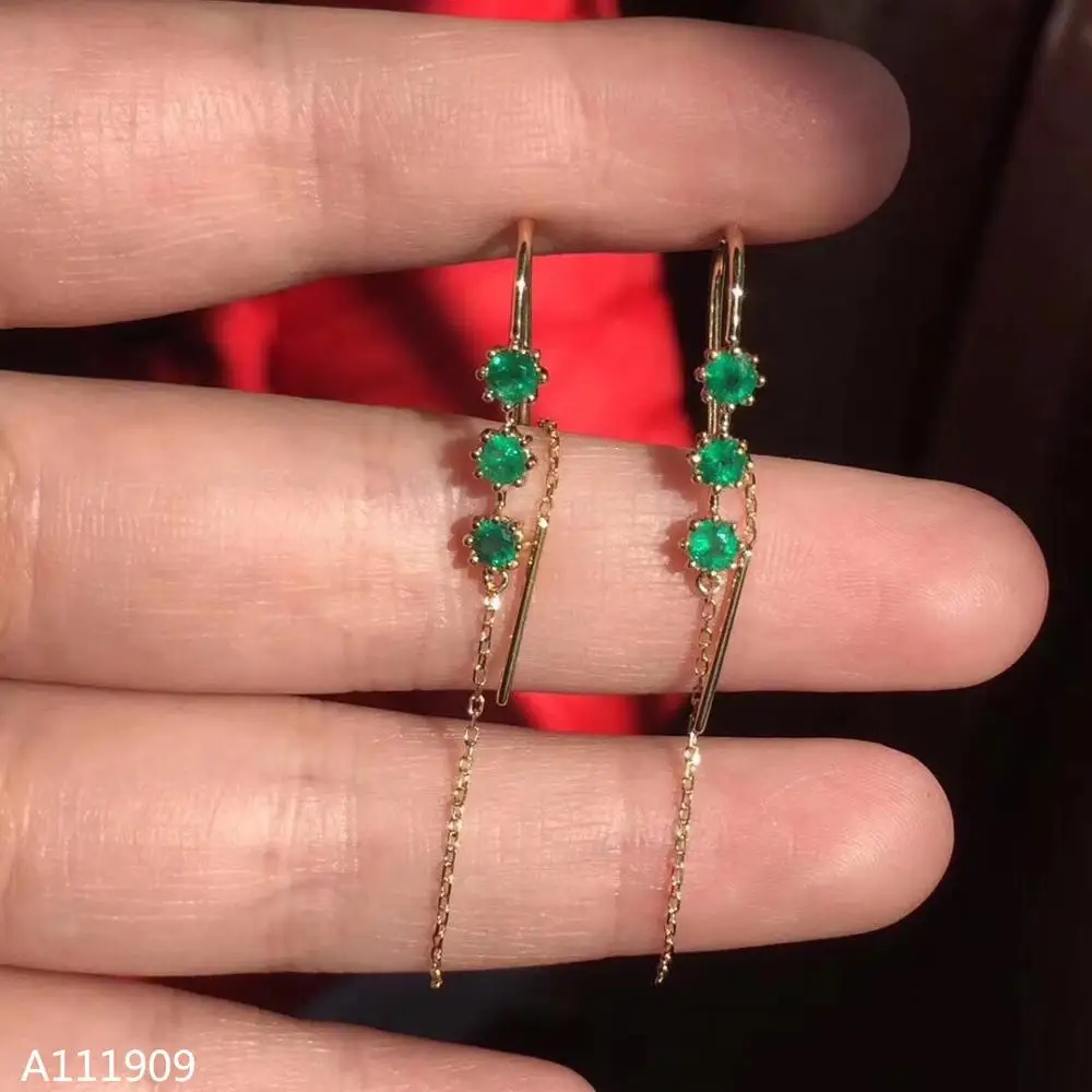 

KJJEAXCMY Boutique Jewelry 925 Sterling Silver Inlaid Natural Emerald Women's Earrings Ear Line Support Detection