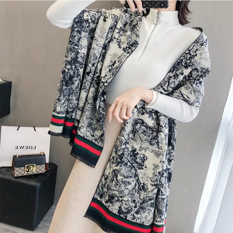 Style 2 black Шаль Роскошная Bufanda зимний женский цветочный матовый кашемировый шарф chal теплая шаль двухсторонняя большая Пашмина путешествия одеяло обертывания - Цвет: Style 2 black
