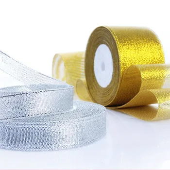 

22M Gold Silver Glitter Satin Ribbons for Christmas Wedding Party Decoration DIY Craft Cake Gift Bow-knot Packing Ribbon