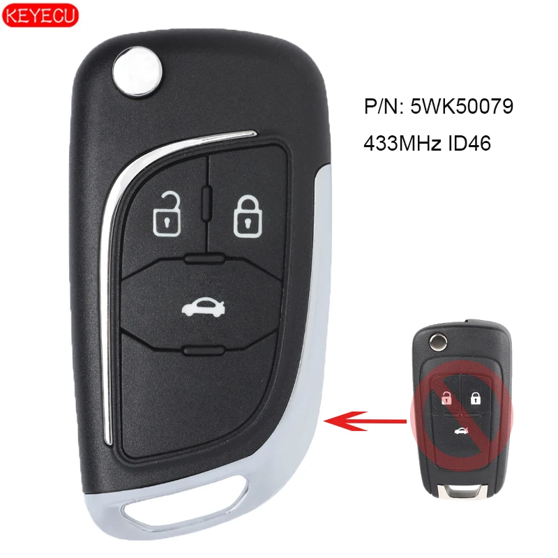 KEYECU изменить 3 кнопки флип дистанционного ключа Fob 433 МГц ID46 для Chevrolet Cruze 2010-2014 P/N: