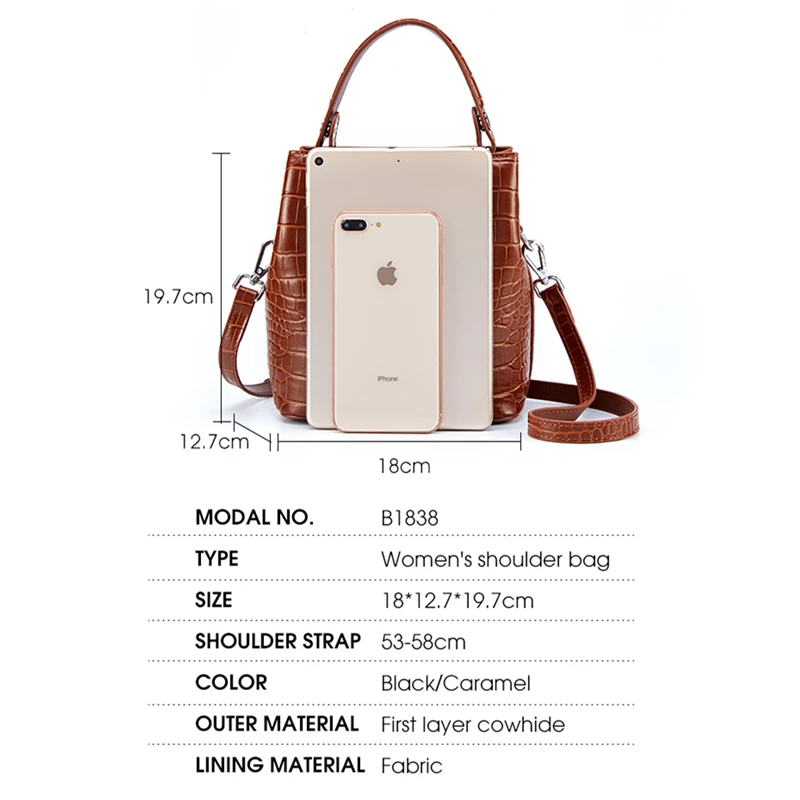  BISON DENIM Genuine Leather Women Bag Luxury Top Handle Tote Bag Female Alligator Pattern Handbag S - 4000321938945