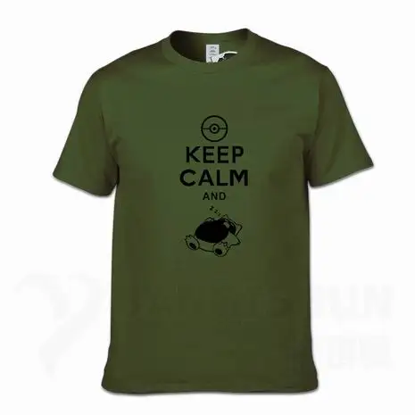 С надписью «Keep Calm And вести Snorlax сна Pokemon футболки 16 Цвета Для мужчин из хлопка с круглой горловиной, Повседневное Графический короткий рукав Костюмы