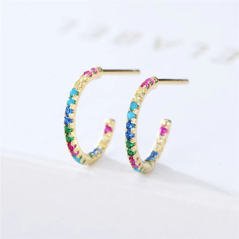 Valentine Day 925 Sterling Silver Earrings rainbow CZ Devil's Eye Stud Earrings For Women Silver Jewelry Brincos gift A30