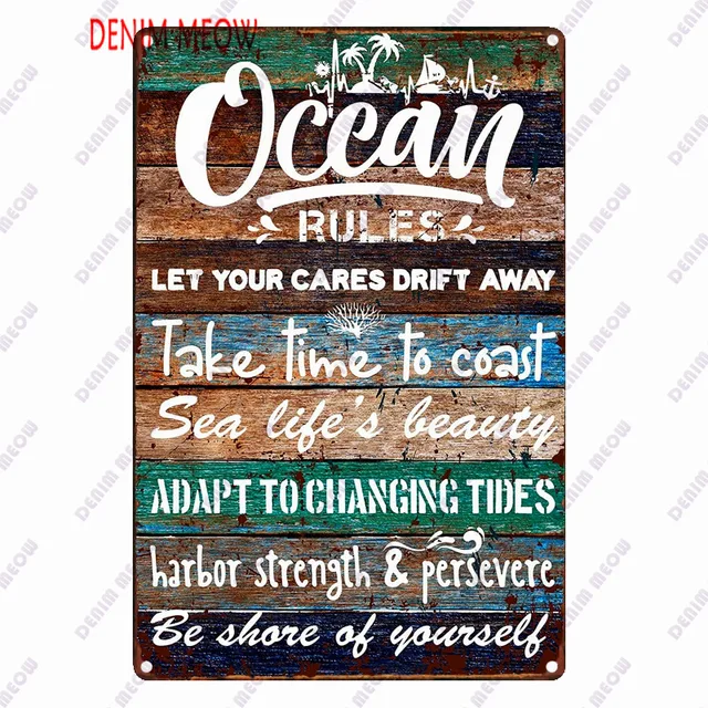 Beach Metal Sign Tin Vintage Summer Beach Plates Relax Metal Wall Sign Pool Tiki Bar Pub Seaside Ocean Happy Place Decoor WY161 13