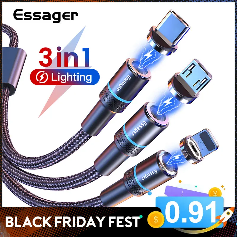 Essager magnético micro cabo usb para iphone samsung carregamento rápido cabo de fio de dados ímã carregador usb tipo c 3m cabo do telefone móvel|Cabos flexíveis de celular| - AliExpress