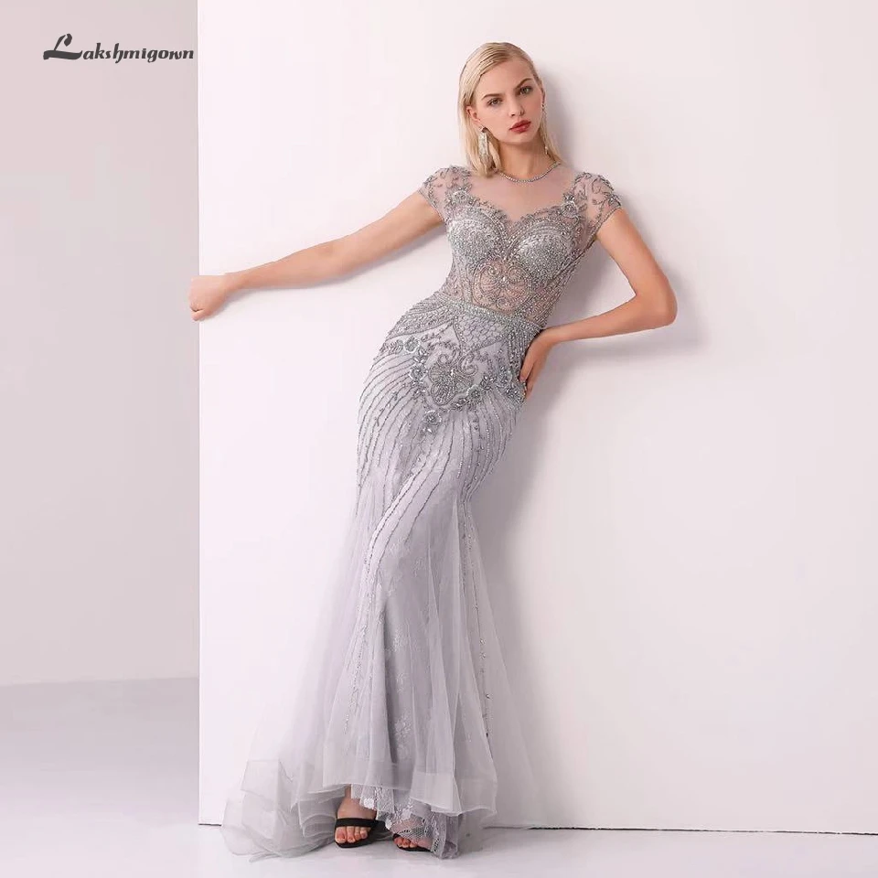 Lakshmigown шикарное женское вечернее платье русалки Robe Rouge Femme хрусталь Бисер Тюль Длинные темно-синие вечерние платья для выпускного вечера