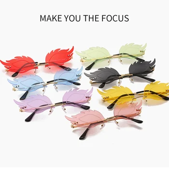 

2020 New Luxury Fashion Flame Feather Sunglasses Ladies Frameless Sunglasses Retro Ladies Metal Mirror Glasses UV400