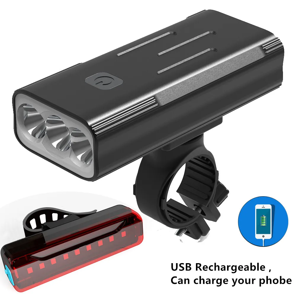 Велосипедный фонарь перезаряжаемый через USB 3 режима 5 режимов Передний для