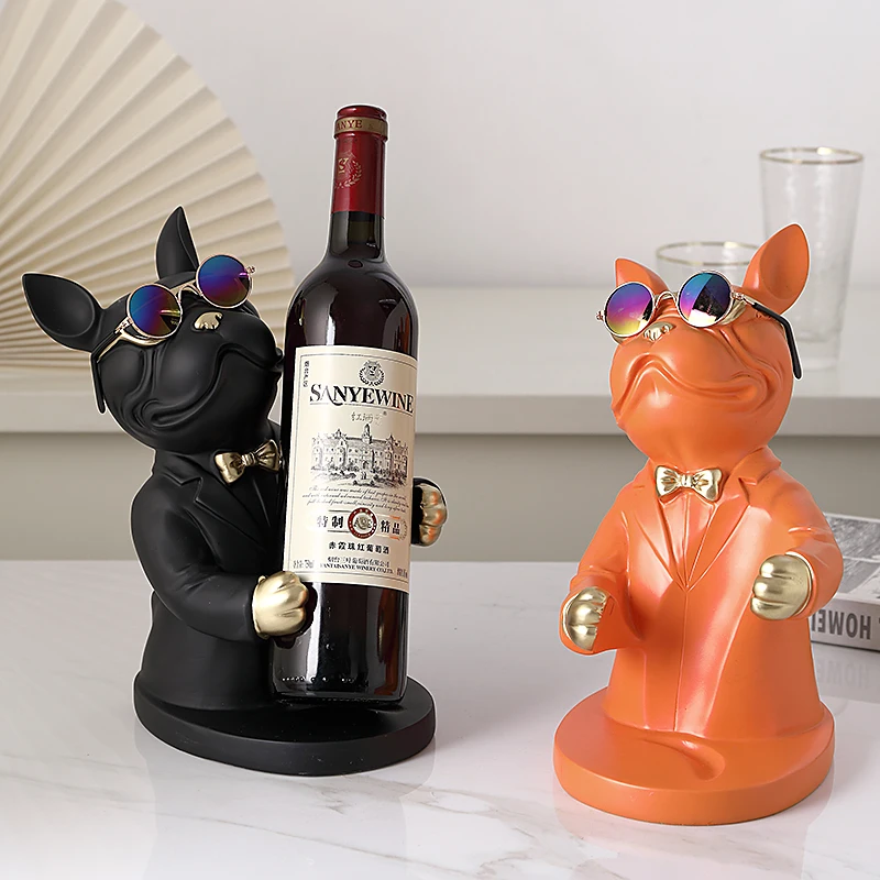 Porte-bouteille de vin en résine figurine bouledogue artisanal | 2023