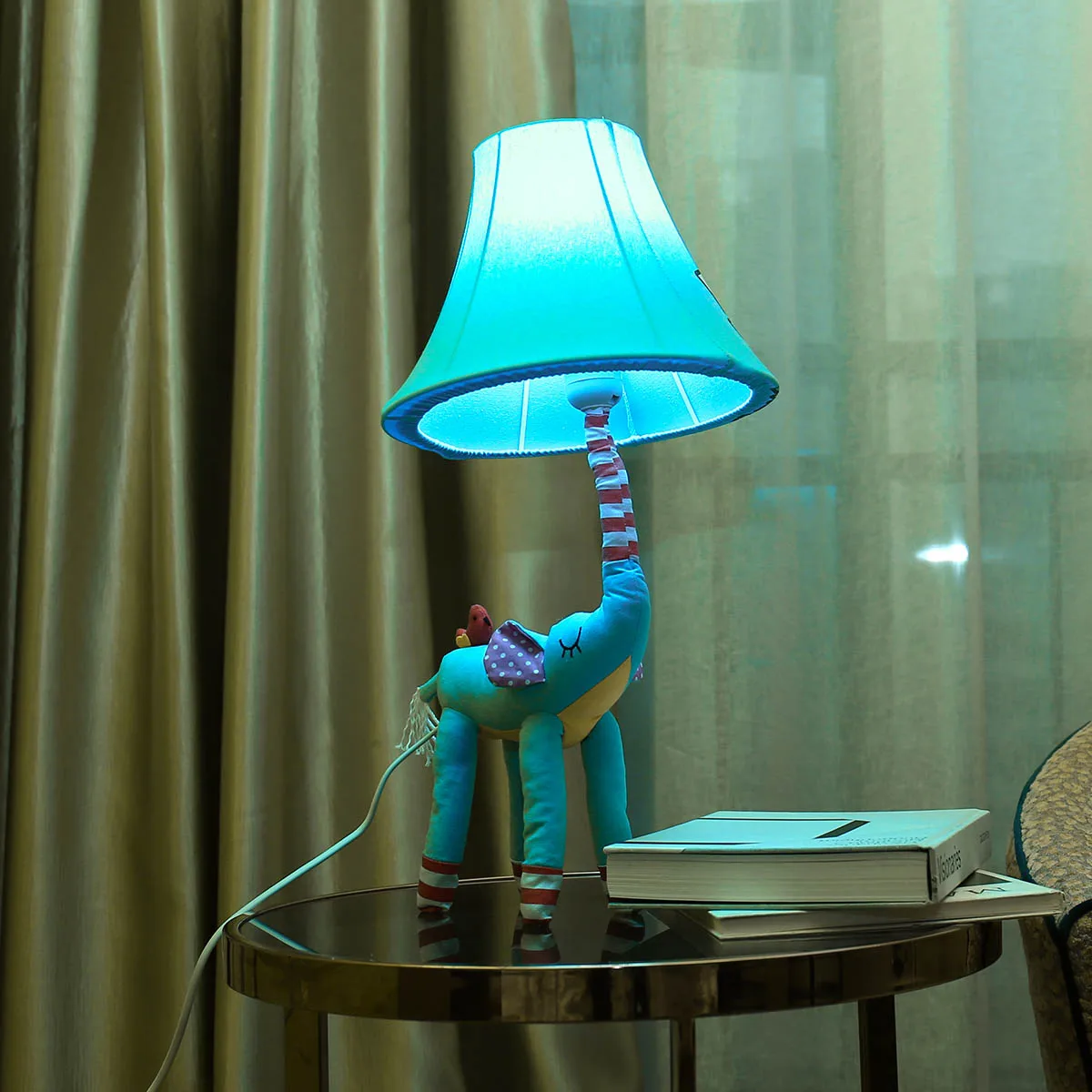 

Hot Blue Elephant Art Cloth Sculpture Morden Home Decoration for Living Room Bedroom Kids Table Lamp