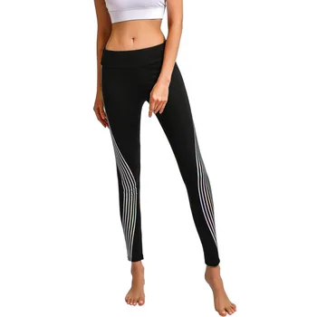 

Striped Pattern Print Leggings Fitness Leggings For Women Sporting Workout Leggins Elastic Slim Black Pants
