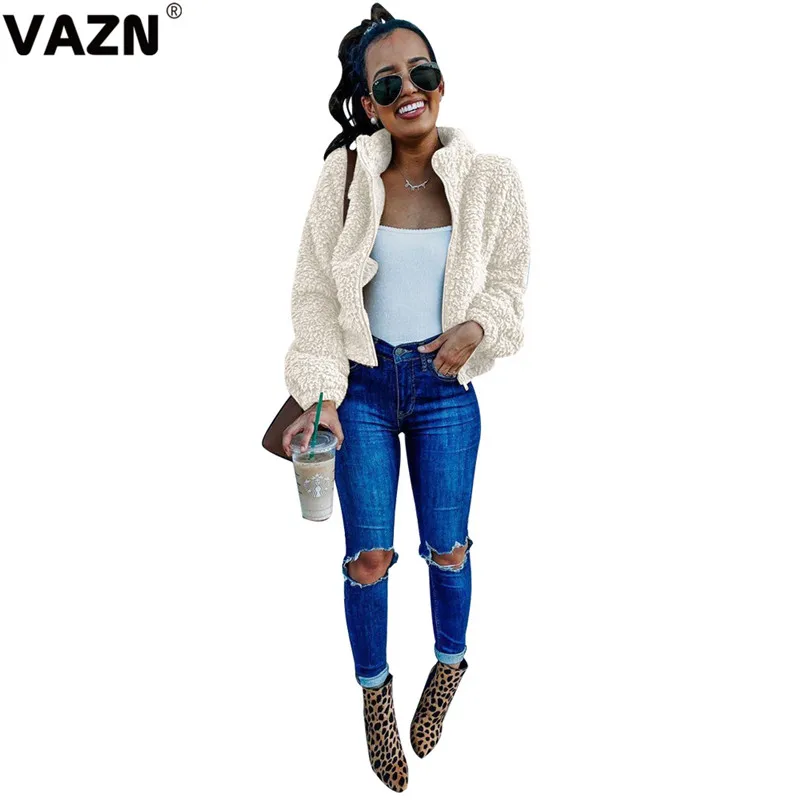 VAZN WNY8858 Winter Untidy Young Sexy Daily Soft Fashion 4 Color Solid Full Sleeve Women Energy Slim Thick Regular Outwears