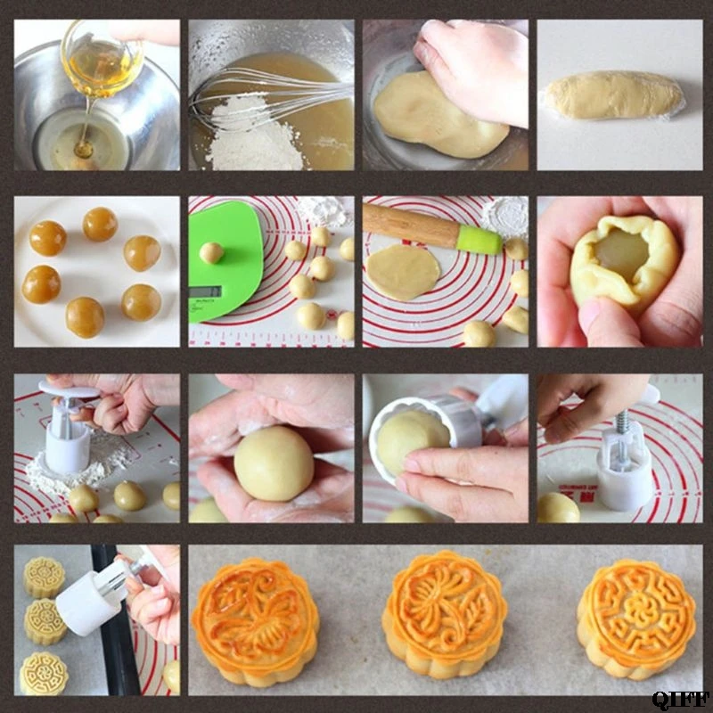 4 шт. квадратный Ручной пресс-штамп луна торт Декор баррель Mooncake плесень 125 г DIY инструмент