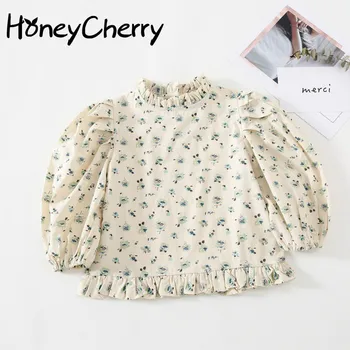 

Girls' Shirt 2020 Autumn girl long sleeve shirt New Girl Princess Floral Shirt Korean-Style Cotton Doll Collar Shirt